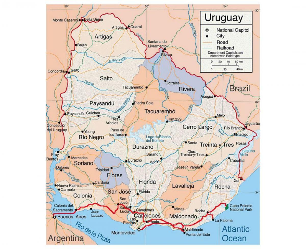 Kaart van Uruguay met citie