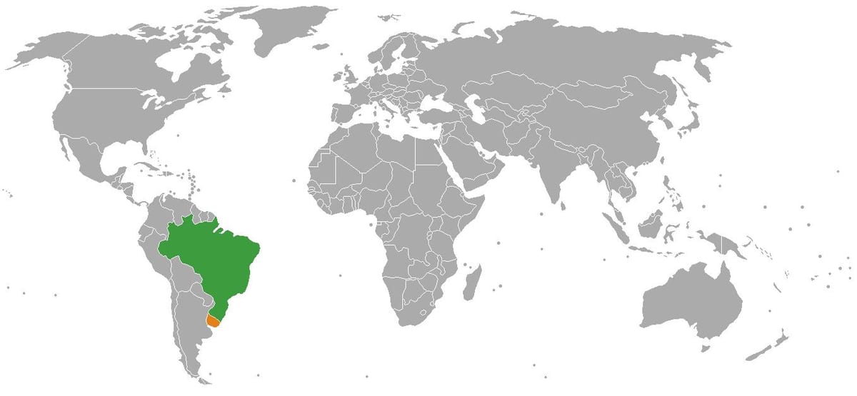 Uruguay plek op die wêreld kaart