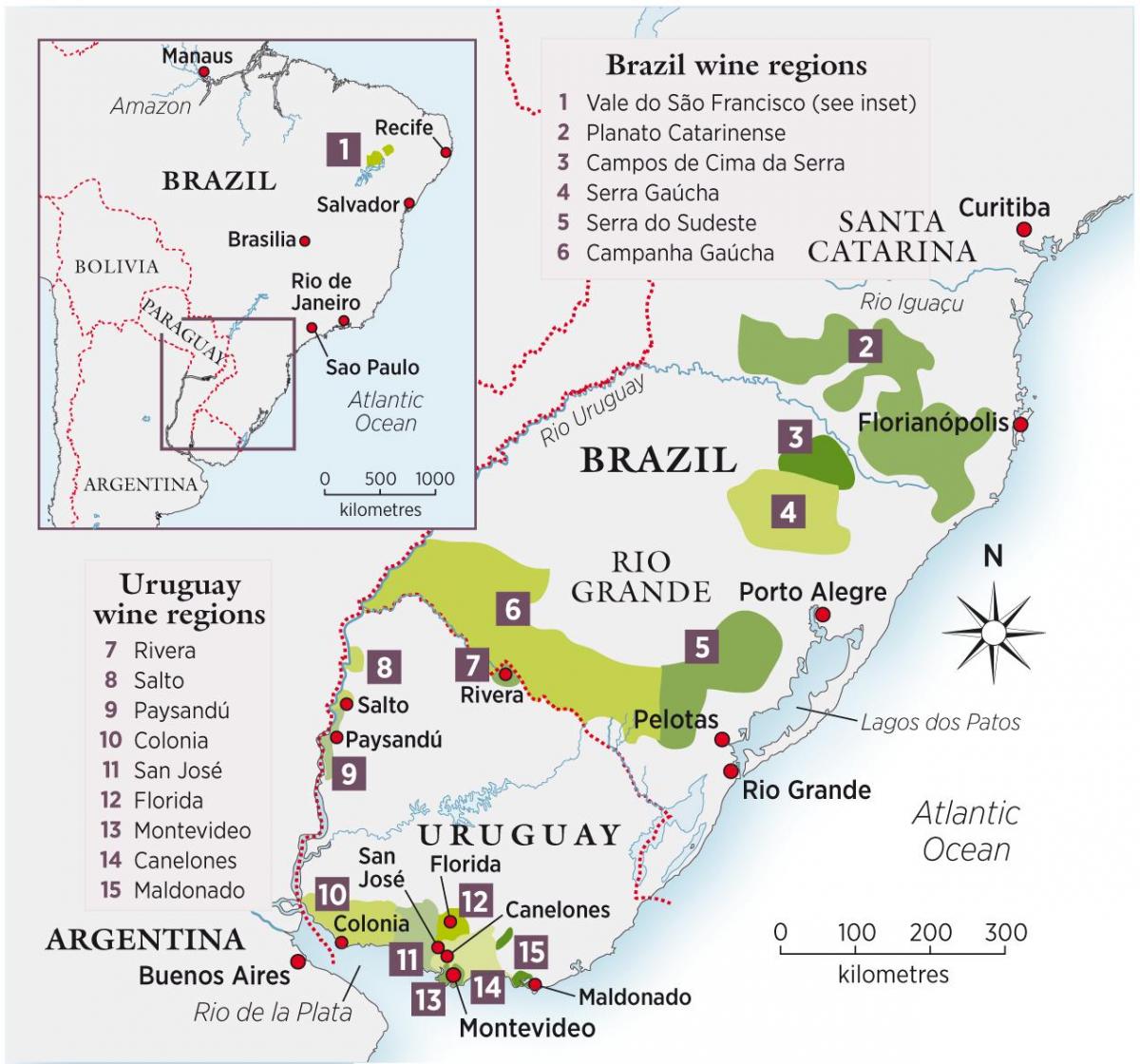 Kaart van Uruguay wyn